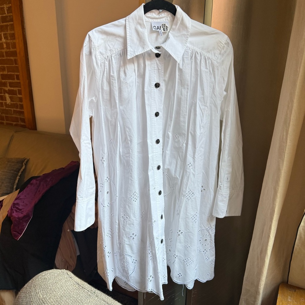 Ganni White Eyelet Detail Blouse Dress